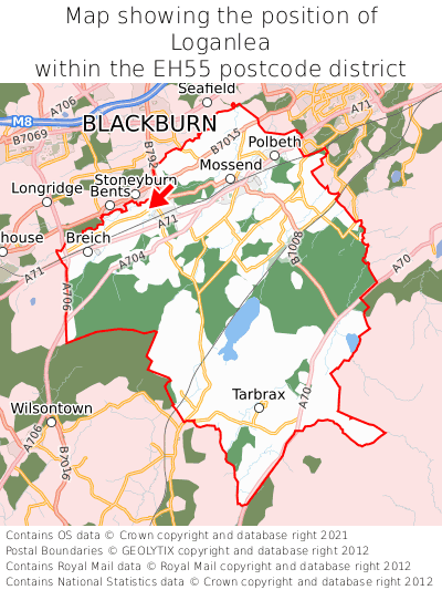 Map showing location of Loganlea within EH55