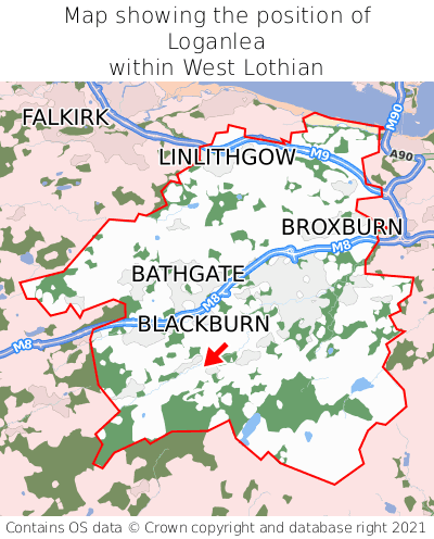 Map showing location of Loganlea within West Lothian