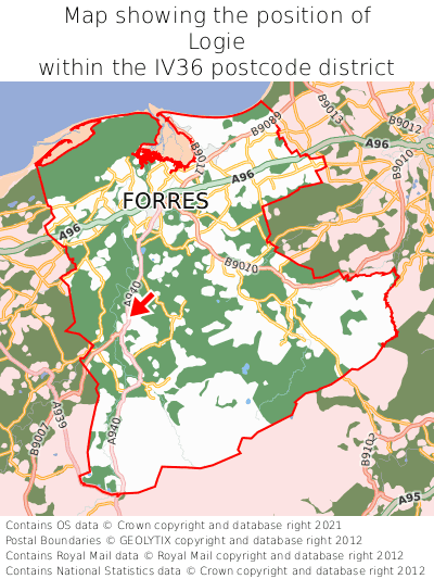 Map showing location of Logie within IV36