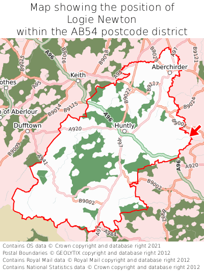 Map showing location of Logie Newton within AB54