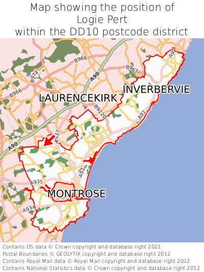 Map showing location of Logie Pert within DD10