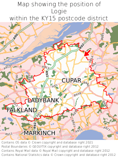 Map showing location of Logie within KY15