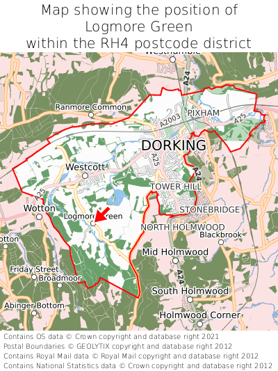Map showing location of Logmore Green within RH4