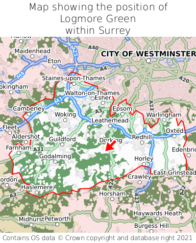 Map showing location of Logmore Green within Surrey