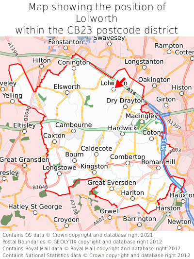 Map showing location of Lolworth within CB23