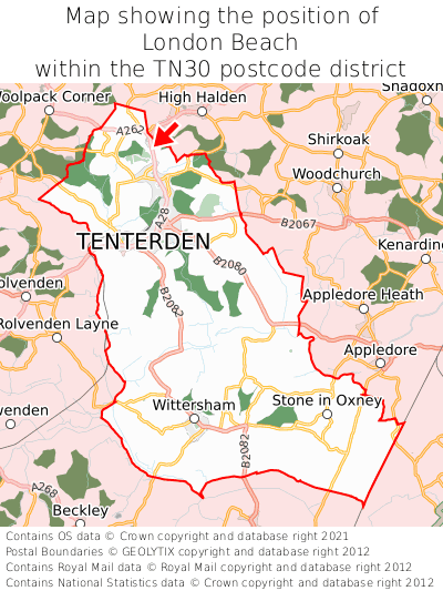 Map showing location of London Beach within TN30