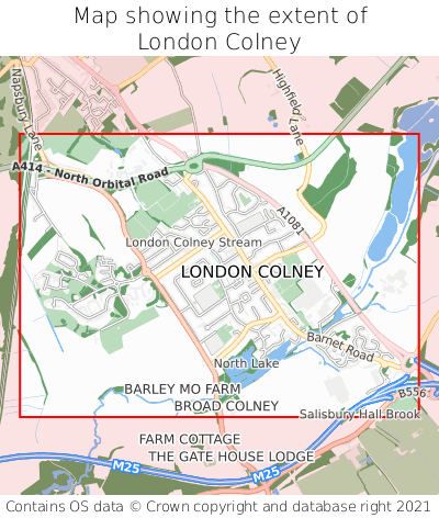 Map showing extent of London Colney as bounding box