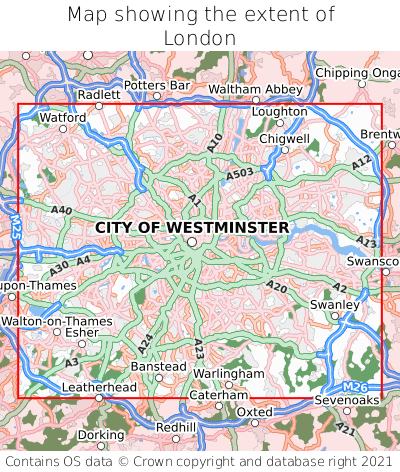 Map showing extent of London as bounding box