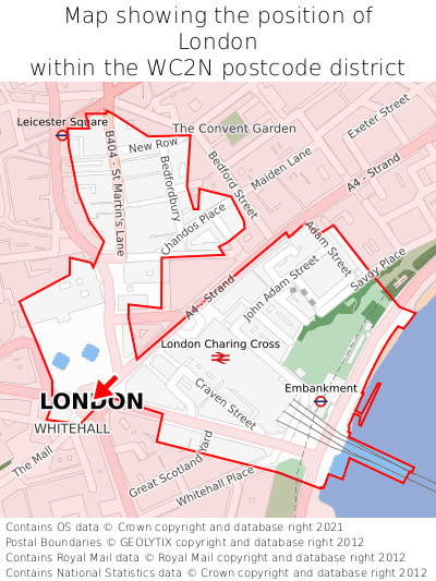 Map showing location of London within WC2N