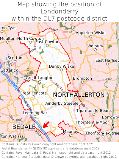 Map showing location of Londonderry within DL7