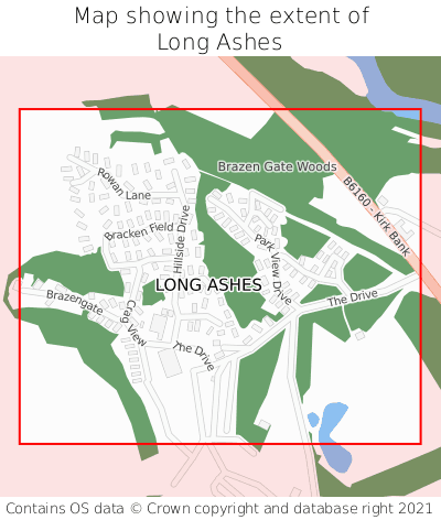 Map showing extent of Long Ashes as bounding box