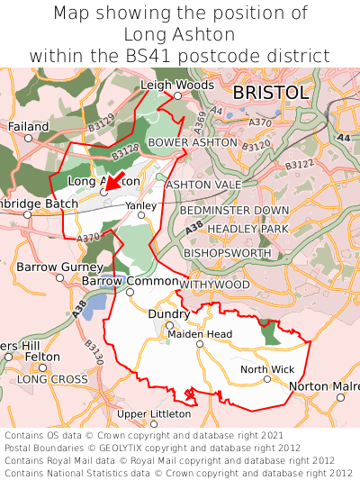 Map showing location of Long Ashton within BS41
