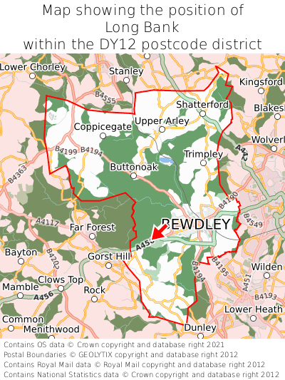 Map showing location of Long Bank within DY12