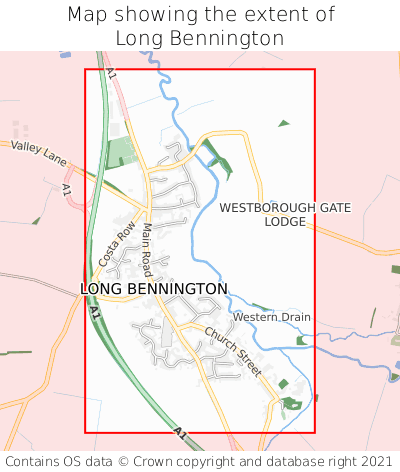 Map showing extent of Long Bennington as bounding box