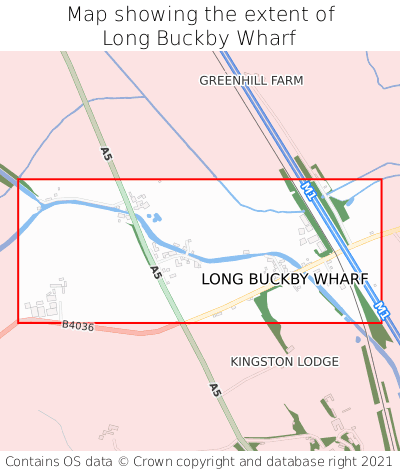 Map showing extent of Long Buckby Wharf as bounding box