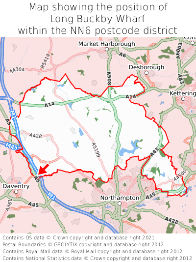 Map showing location of Long Buckby Wharf within NN6