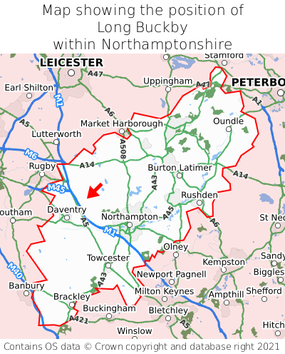Map showing location of Long Buckby within Northamptonshire