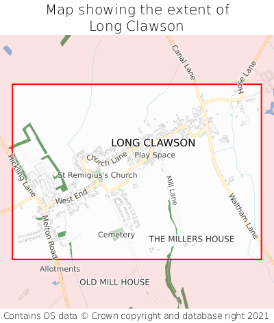 Map showing extent of Long Clawson as bounding box