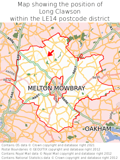 Map showing location of Long Clawson within LE14