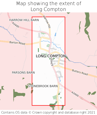 Map showing extent of Long Compton as bounding box
