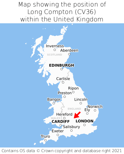 Map showing location of Long Compton within the UK