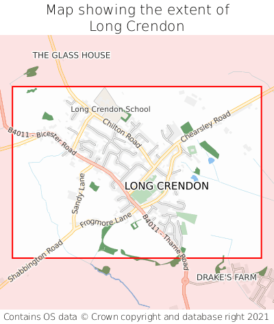 Map showing extent of Long Crendon as bounding box