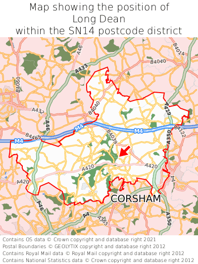 Map showing location of Long Dean within SN14