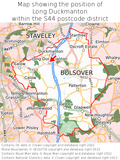 Map showing location of Long Duckmanton within S44