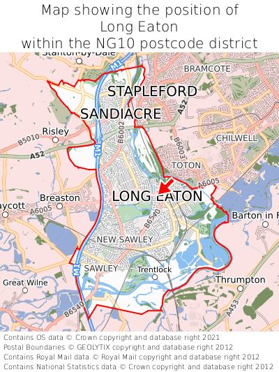 Map showing location of Long Eaton within NG10