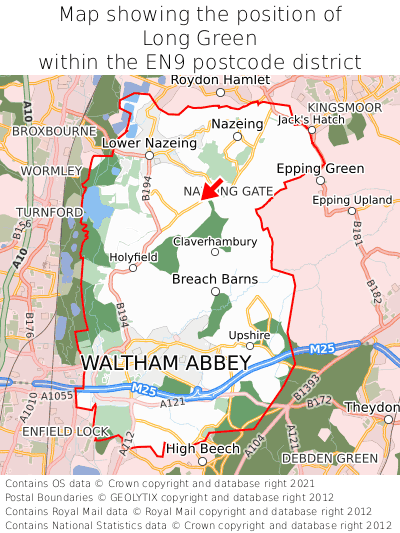 Map showing location of Long Green within EN9