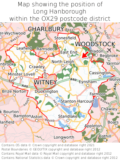 Map showing location of Long Hanborough within OX29