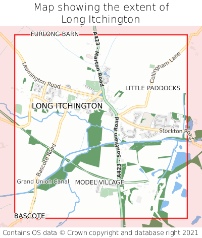 Map showing extent of Long Itchington as bounding box