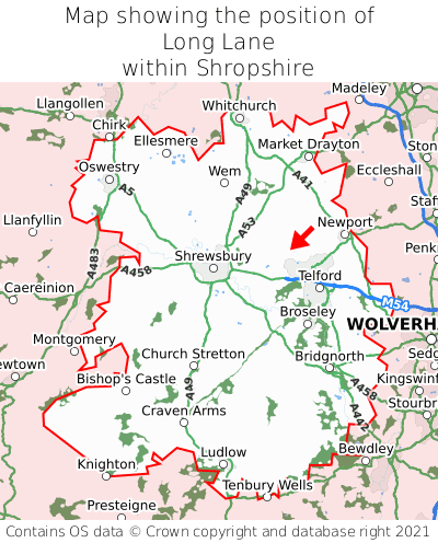 Map showing location of Long Lane within Shropshire