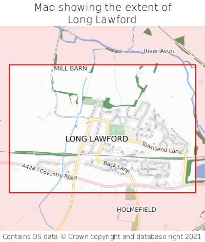 Map showing extent of Long Lawford as bounding box