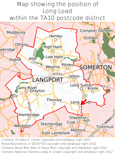 Map showing location of Long Load within TA10