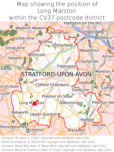 Map showing location of Long Marston within CV37