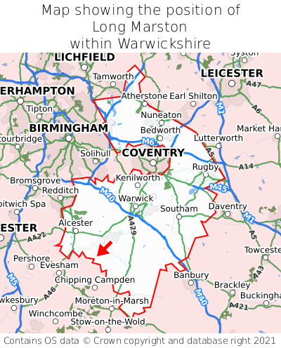 Map showing location of Long Marston within Warwickshire