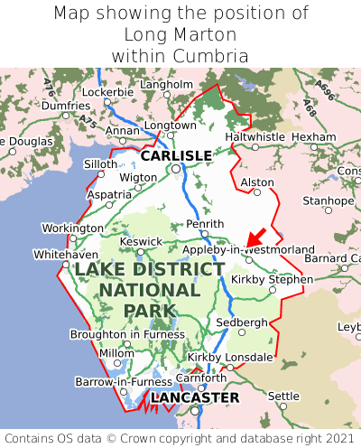 Map showing location of Long Marton within Cumbria
