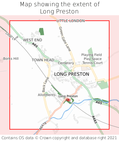 Map showing extent of Long Preston as bounding box