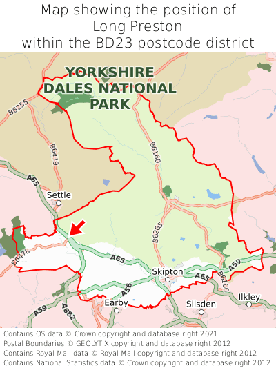 Map showing location of Long Preston within BD23