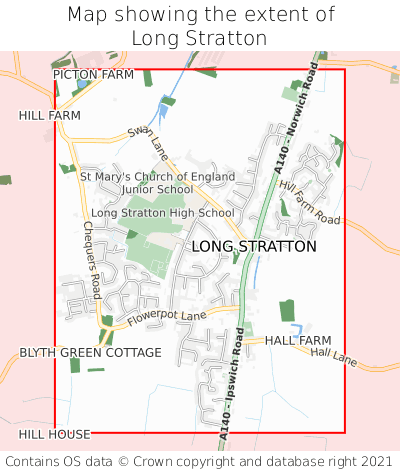 Map showing extent of Long Stratton as bounding box