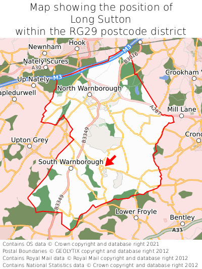 Map showing location of Long Sutton within RG29