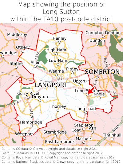 Map showing location of Long Sutton within TA10