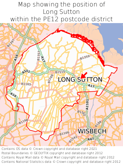 Map showing location of Long Sutton within PE12