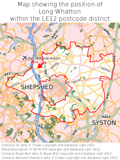 Map showing location of Long Whatton within LE12