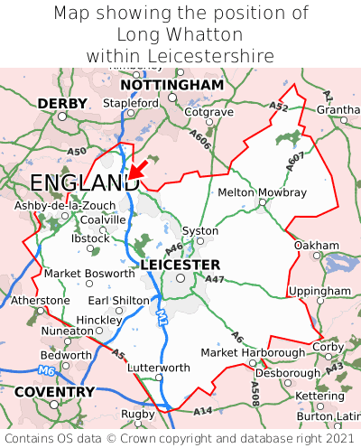 Map showing location of Long Whatton within Leicestershire