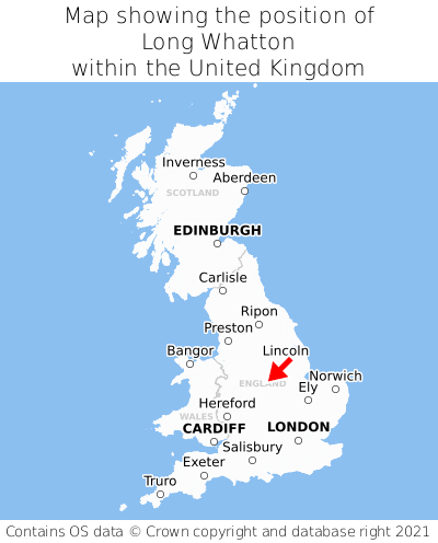 Map showing location of Long Whatton within the UK