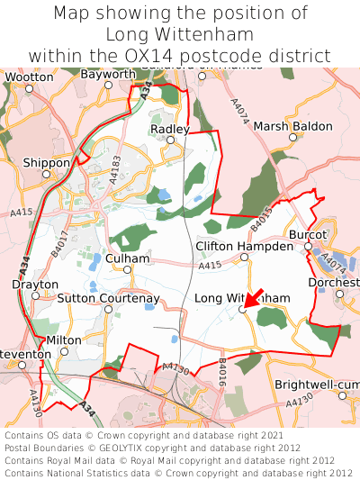 Map showing location of Long Wittenham within OX14