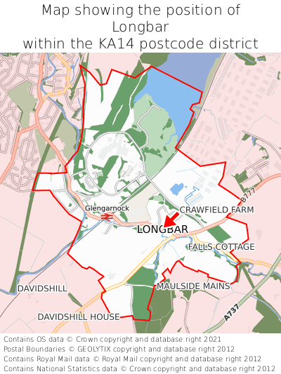 Map showing location of Longbar within KA14