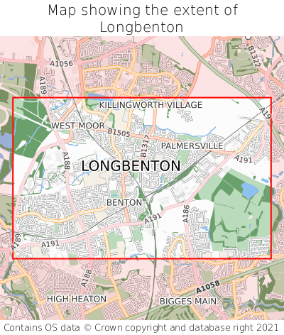Map showing extent of Longbenton as bounding box